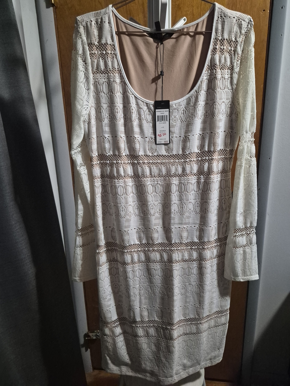 BCBGMaxzria Lace Dress Long Sleeve Nude Underlay